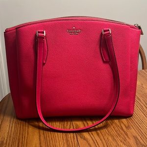 Kate Spade Monet Large 3-Compartment Bright Pink Leather Tote